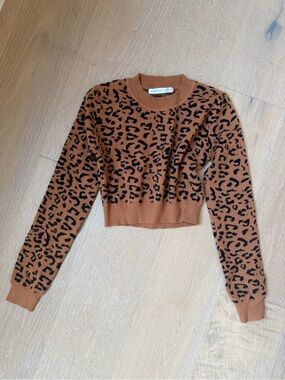 Altar'd State Brown and Black Leopard Print Cropped Sweater